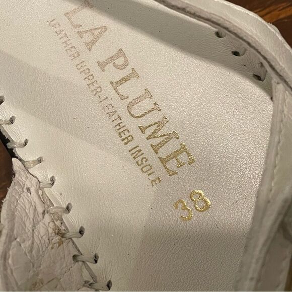 NWOB La Plume Women’s Anya Sandal Velcro Strap White Silver Gold Sz IT 38 US 7.5 - Picture 8 of 15